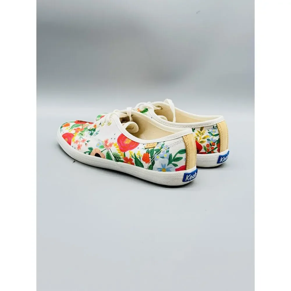 Keds Shoes Womens 6 White Floral Canvas Champion Classic Lace Up Sneakers Casual